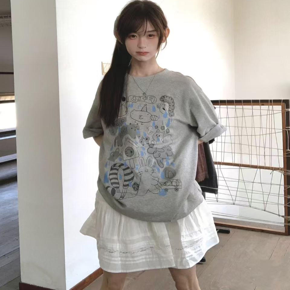 重磅纯棉可爱涂鸦短袖t恤女