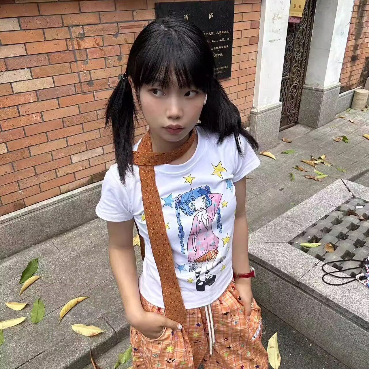 甜美风!手绘涂鸦正肩短袖t恤