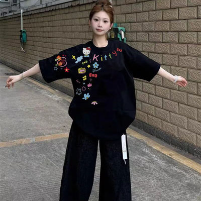 涂鸦helloKitty猫印花短袖t恤女