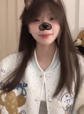 美式复古爱心丘比特波点刺绣棒球服女2025新款宽松插肩撞色外套潮