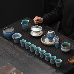 苏氏陶瓷  国礼蓝黛鎏银美人壶盖碗大套装茶具非遗大师郑文强作品