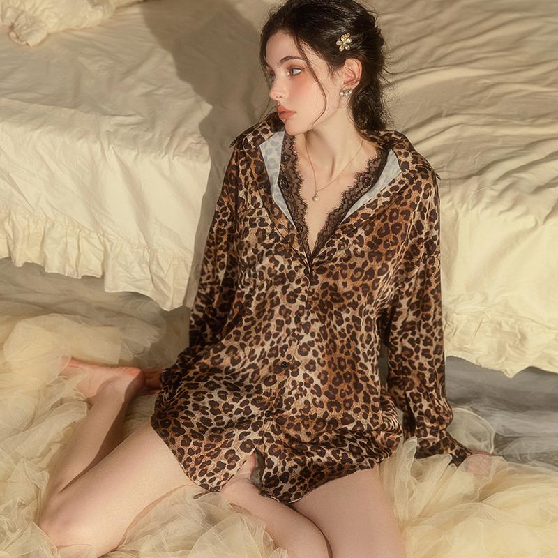性感睡衣女春秋款2026新款纯欲风网红豹纹家居服高级感时尚可外穿