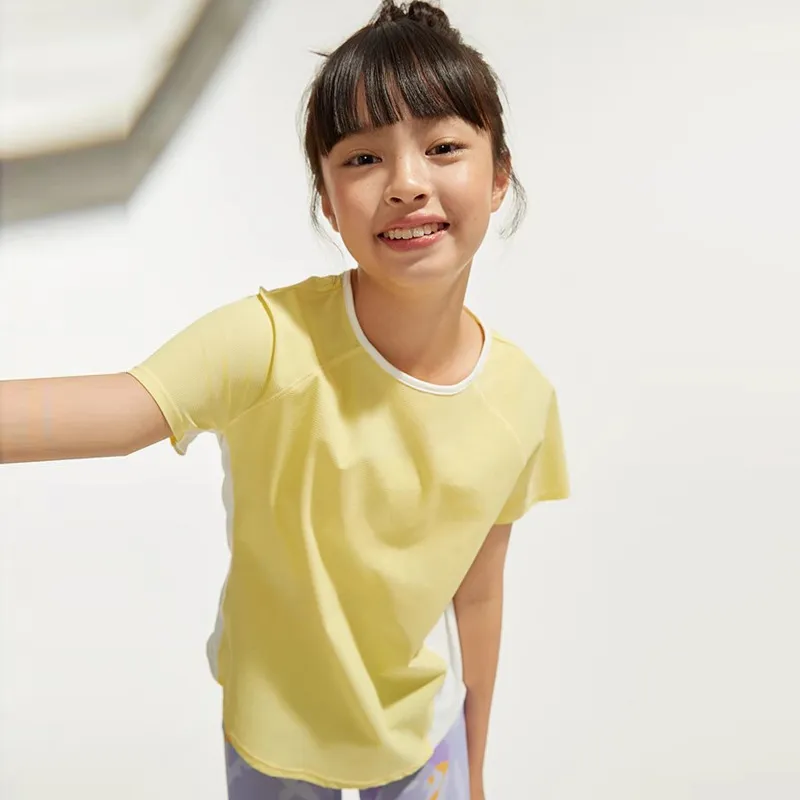 moditiger春夏新款女童宽松瑜伽短袖T桖 儿童速干衣健身运动服