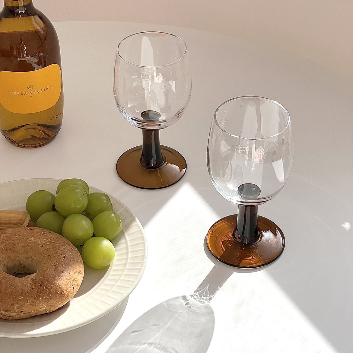 法式矮脚红酒杯家用香槟杯子中古高脚杯复古玻璃水杯巧克力色杯杆