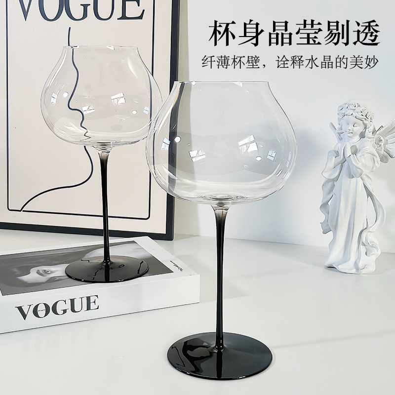 法式黑挺高脚杯家用高颜值香槟杯红酒杯中古vintage甜品酒杯新婚