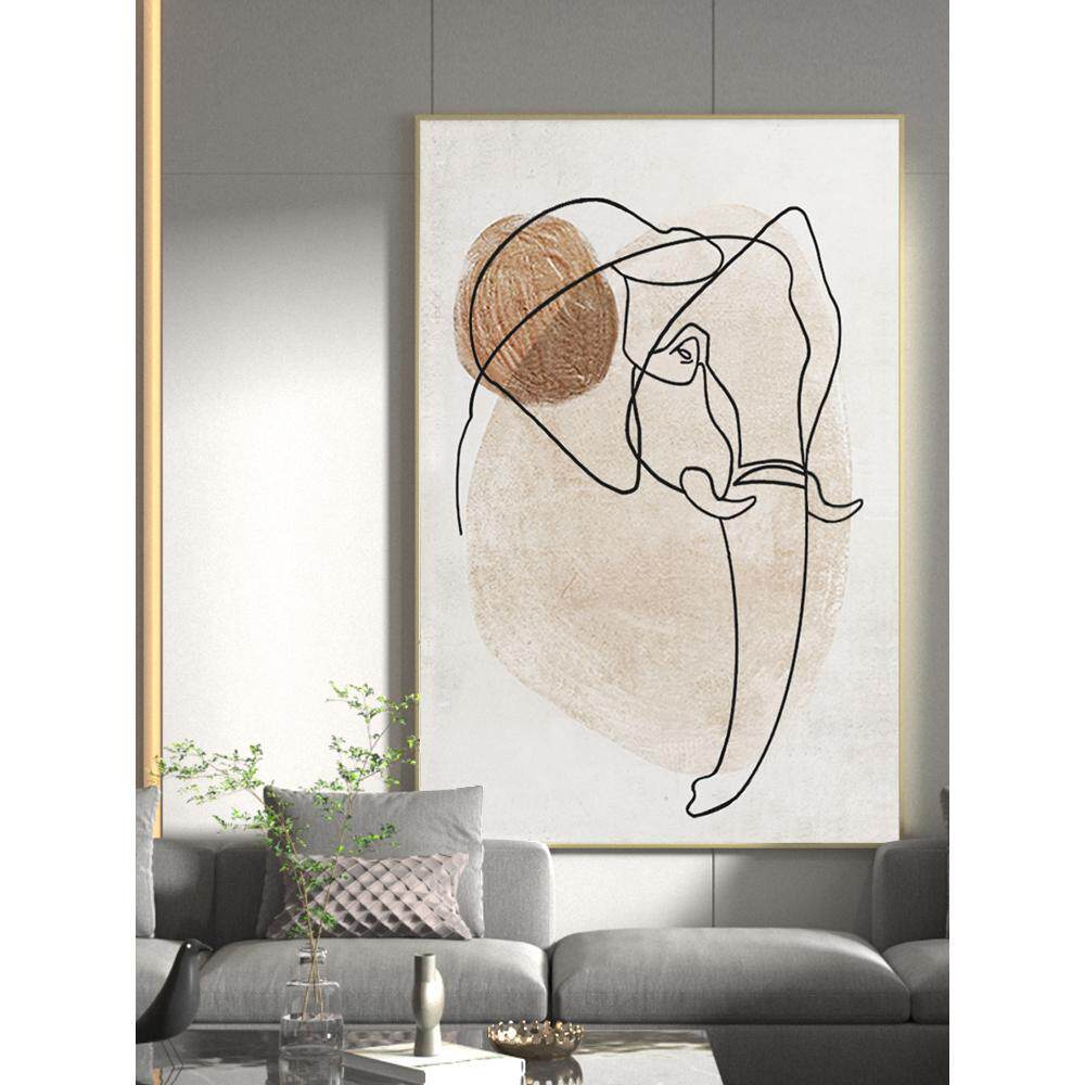 侘寂风挂画大象寓意好客厅沙发落地画抽象壁画入户玄关装饰画极简