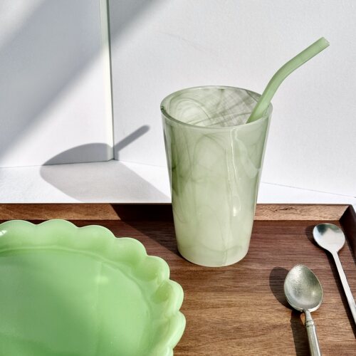 云雾绿色高款玻璃杯水杯茶杯咖啡杯酒杯出口杯子新中式大容量