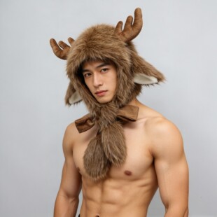 圣诞麋鹿角泰迪棕雷锋帽子男秋冬毛绒保暖百搭学生情侣系带护耳帽