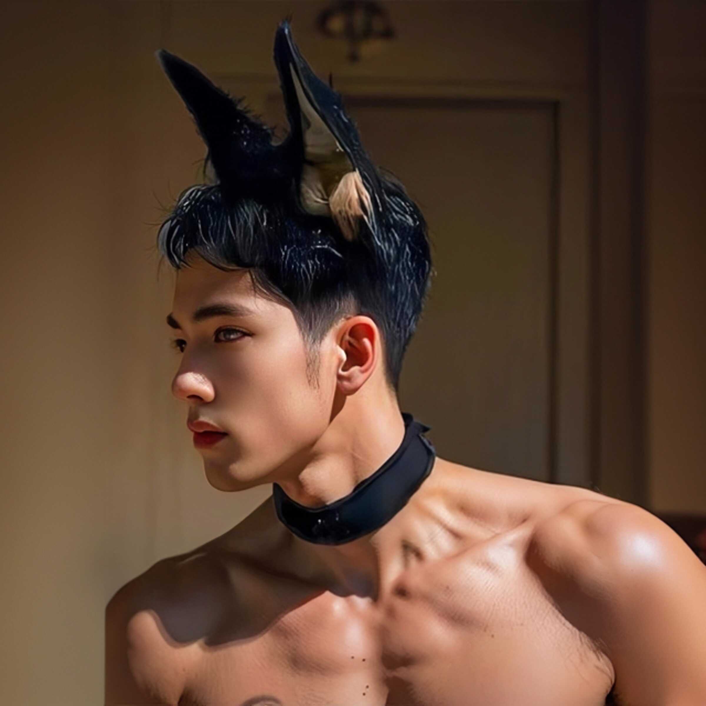 犬系男友发箍毛绒头饰漫展cosplay狗耳朵道具仿真兽耳发饰杜宾黑