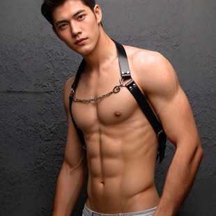 禁欲朋克捆绑式腰带个性 潮款链条皮革胸带 男款诱惑束缚衣背带