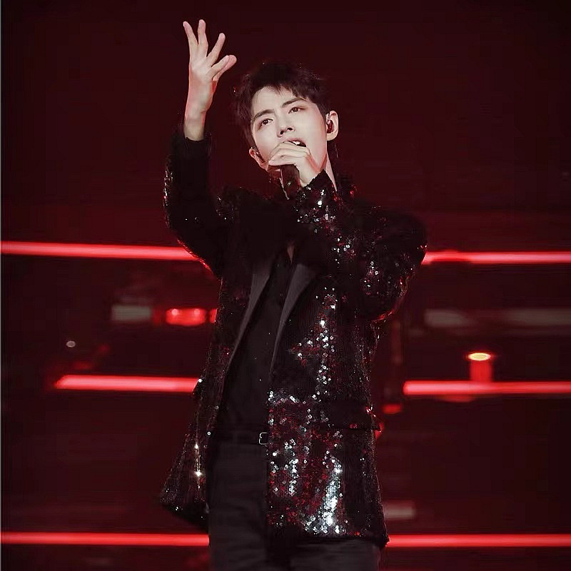 肖战李大奔蔡徐坤同款宽松男士舞台西装 亮片演出主持人西服外套