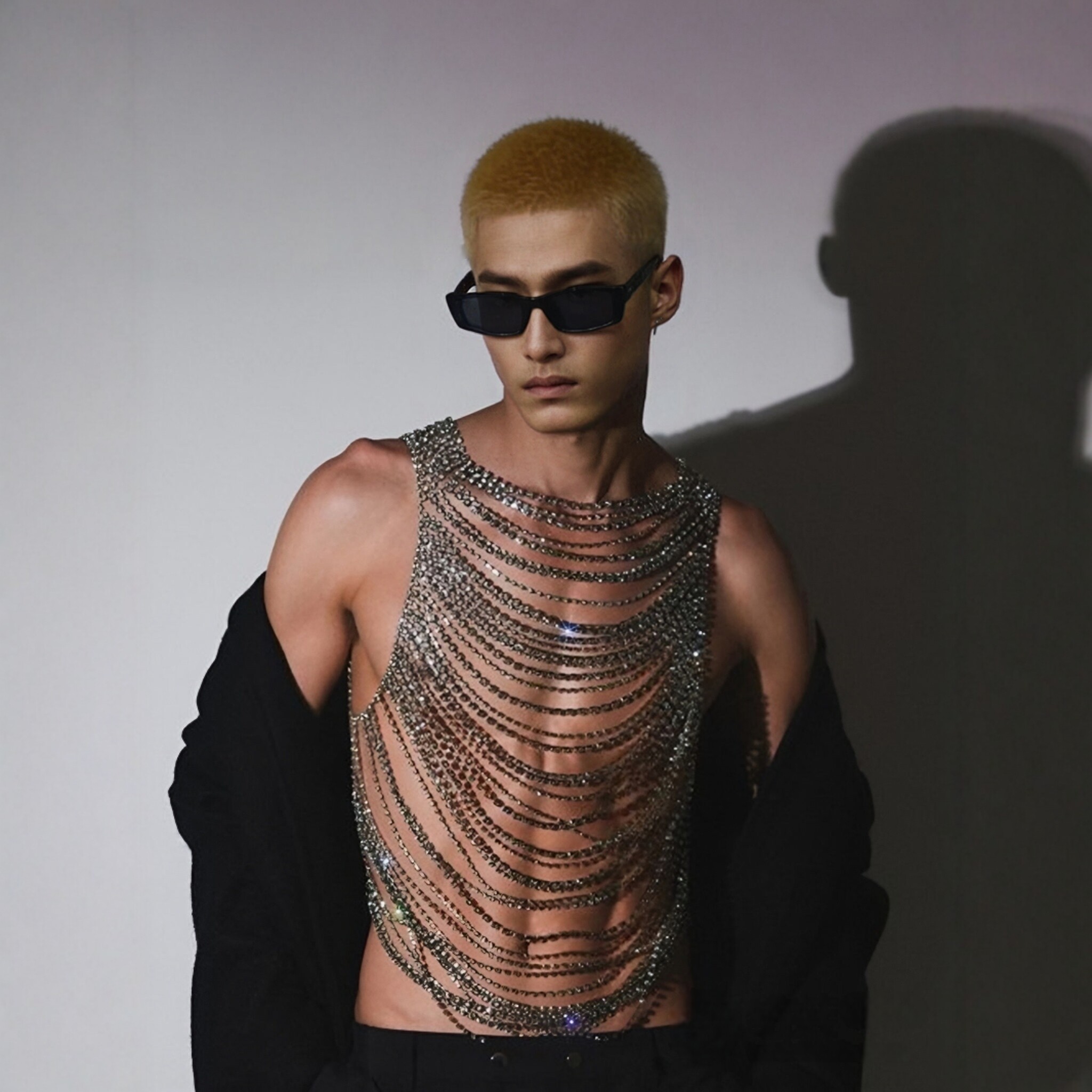 明星同款多层胸链闪亮重工水钻个性夸张夜店欧美潮流男身体链背心