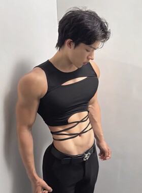 肌肉男皮革背带1S背带演出舞台款NPC可调跳舞性感系带束缚紧身衣
