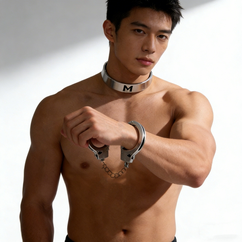 小狼狗男生COS穿搭金属M字颈环游戏项圈道具钥匙扣牵引链脖链手链