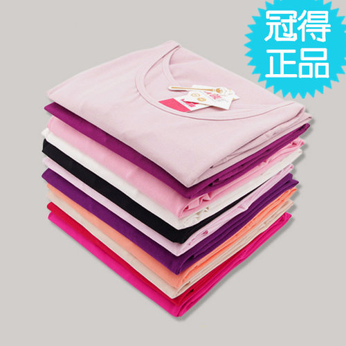 冠得正品女纯棉圆领保暖内衣薄款上衣秋冬季简约纯色打底秋衣秋裤