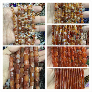 天然不规则随形碎石小颗粒圆柱管珠桶珠散珠子红玛瑙 diy饰品配件