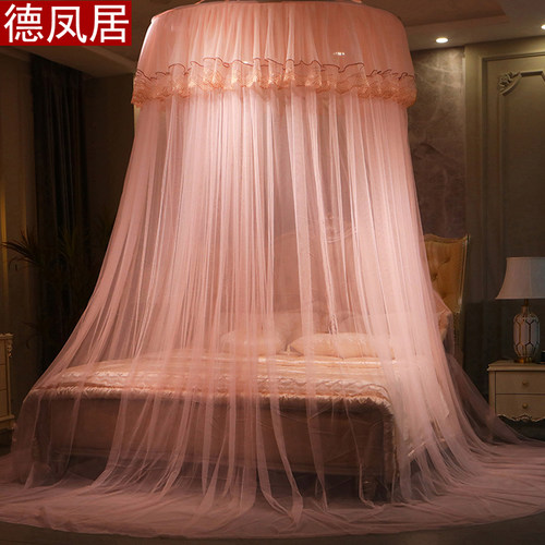 圆顶吊顶蚊帐欧式圆形吸顶公主1.5m1.8米床吊挂式加大免安装家用