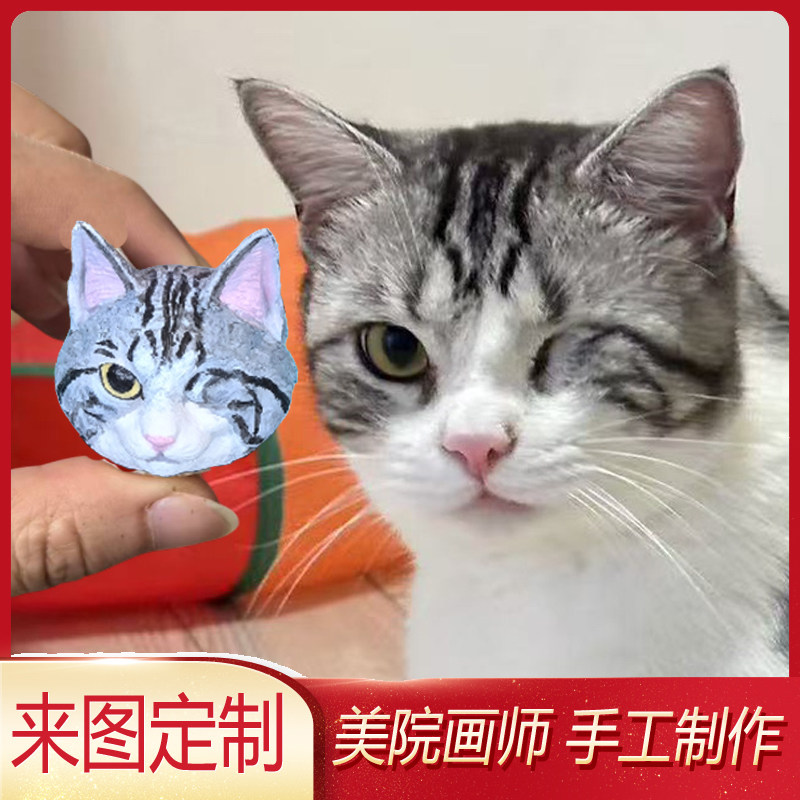 猫头手作定制独眼狸花猫美国爱斯装饰摆件