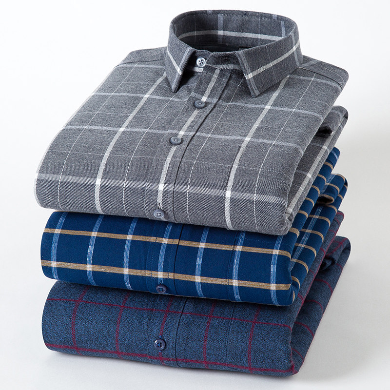 男士加绒加厚格子衬衫冬季中青年商务休闲保暖长袖衬衣帅气爸爸装