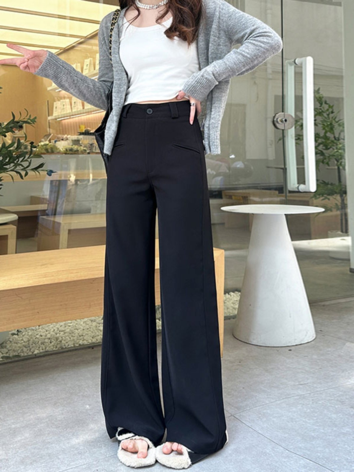 高个子加长黑色阔腿西装裤女秋冬新款垂感显瘦休闲西裤直筒拖地裤,女装/女士精品,西装裤/正装裤,淘宝优惠券,粉丝福利购,淘宝优惠卷