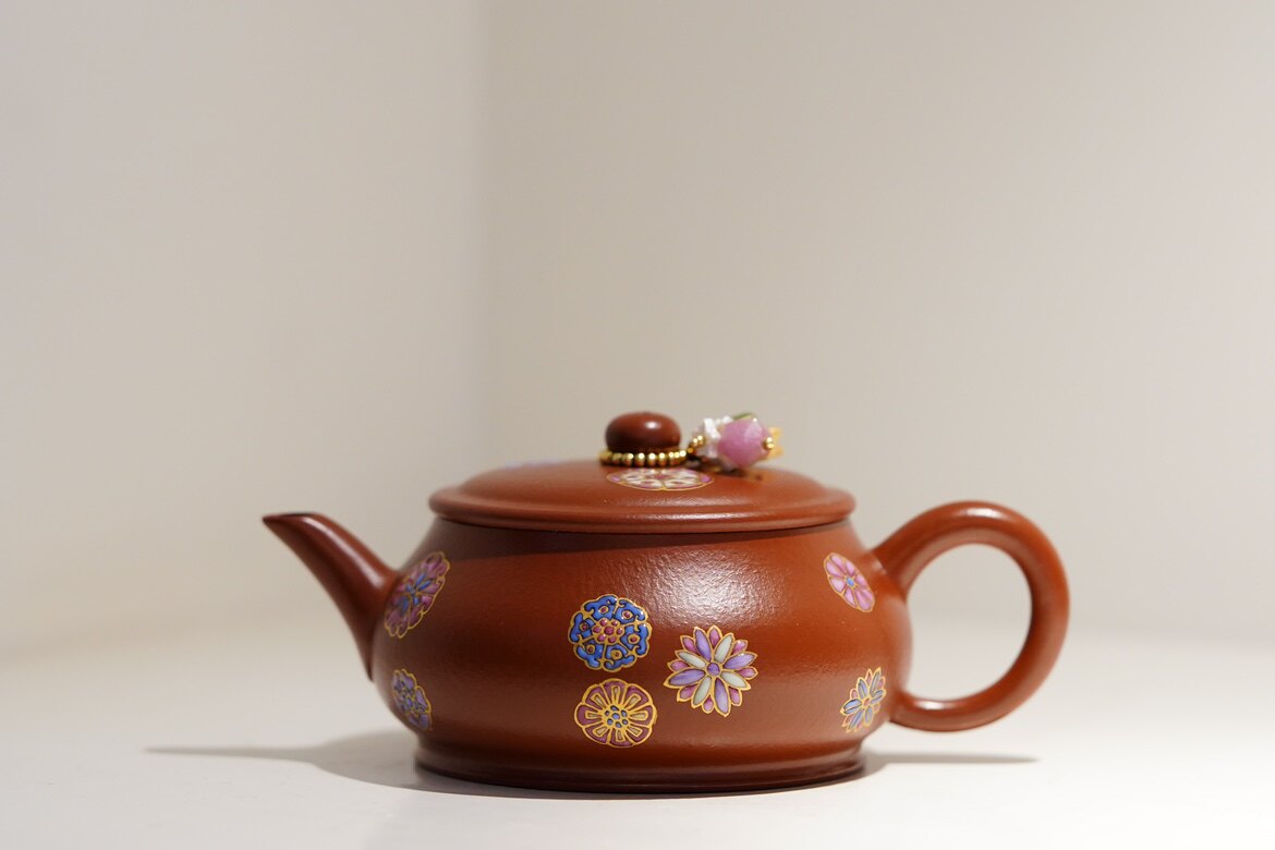 蜜糖紫砂|女士茶器(小明炉90c)宝石釉珐琅彩小品一人饮