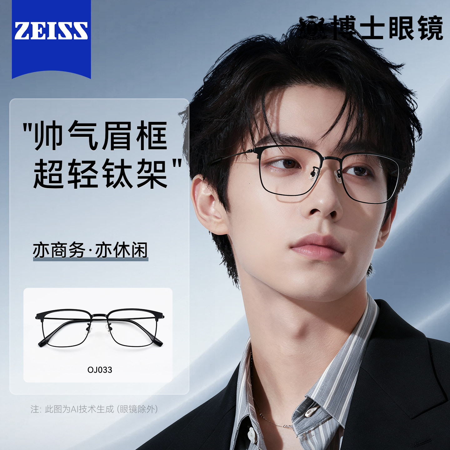 超轻钛架半框眼镜男款近视眼镜可配度数蔡司镜片防蓝光眼睛框架女