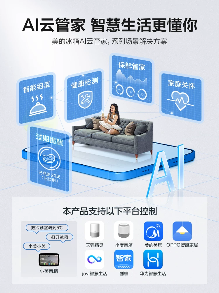 Холодильник Midea с кросс-двухдверный, четырехдверный, большой емкости, воздушное охлаждение, безмразового замораживания, инвертор, без запахов дома