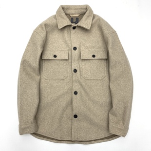 外套 宽松复古大码 出欧美羊毛重磅厚实毛呢衬衫 男秋冬保暖衬衣工装