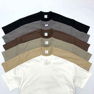 厚实白色短袖 280G复古小领口全棉体恤打底衫 重磅T恤男宽松版 美式