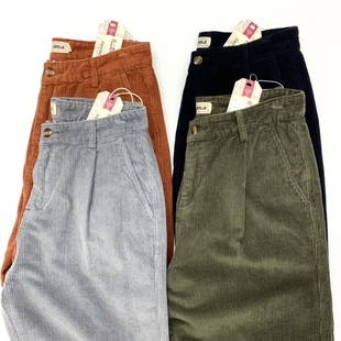 厚实纯棉水洗灯芯绒男条绒高克重磅老爹复古直筒宽松阔腿休闲裤 潮