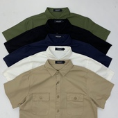 日系夏季 工装 港风上衣 白色衬衫 女宽松大码 美式 复古衬衣男纯棉短袖