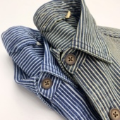 牛仔衬衣 男重磅全棉条纹日系复古风欧美合身长袖 阿美咔叽工装 衬衫