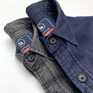 宽松衬衣 欧美休闲日系复古条纹大码 人字纹衬衫 男全棉水洗做旧长袖