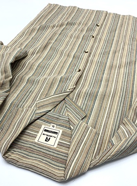 彩色织条纹短袖衬衫男日系复古夏季古着古巴领宽松半袖衬衣女上衣