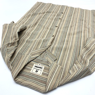 古着古巴领宽松半袖 男日系复古夏季 衬衣女上衣 衬衫 彩色织条纹短袖