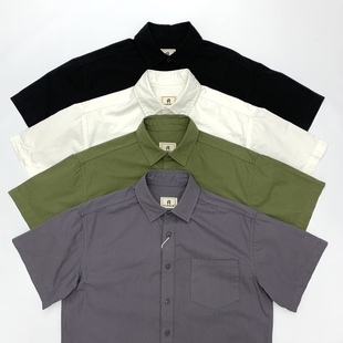 休闲衬衣纯棉日系复古夏季 男竹节棉美式 宽松白色港风上衣 衬衫 短袖