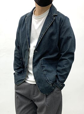 休闲牛仔西装男便服单西日系复古