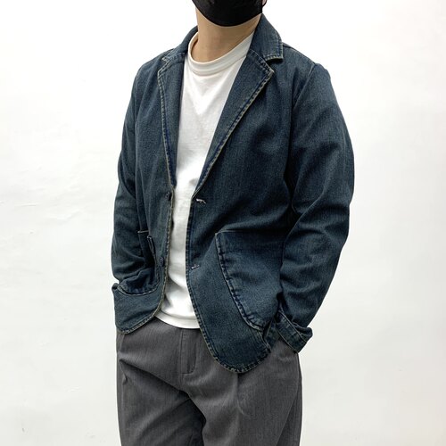 休闲牛仔西装男便服单西日系复古