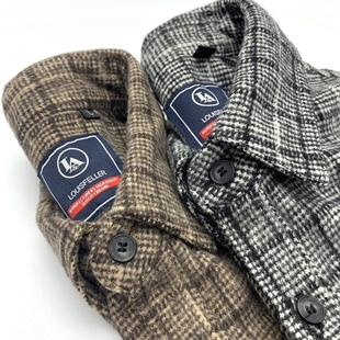 含羊毛厚实毛呢衬衫 双口袋宽松复古外套 男毛格秋冬保暖衬衣工装