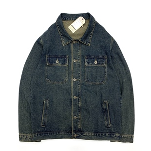 阿美咔叽水洗牛仔夹克男日系复古牛仔衣街头机车宽松大码 情侣外套