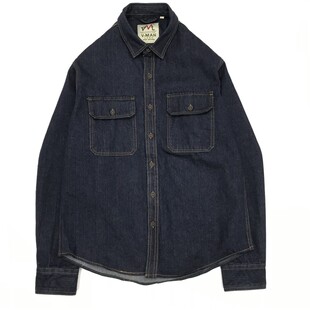 长袖 深蓝原色工装 宽松大码 阿美咔叽欧美街头机车秋季 衬衣 牛仔衬衫