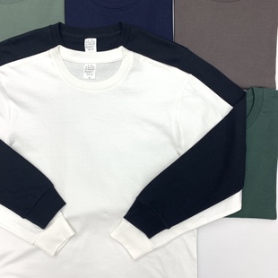秋季 复古纯色圆领体恤针织打底衫 T恤男阿美咔叽美式 210G纯棉长袖