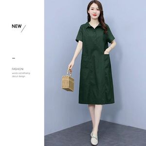 文艺纯棉有口袋V领连衣裙女2026夏季新款宽松显瘦中长款裙子