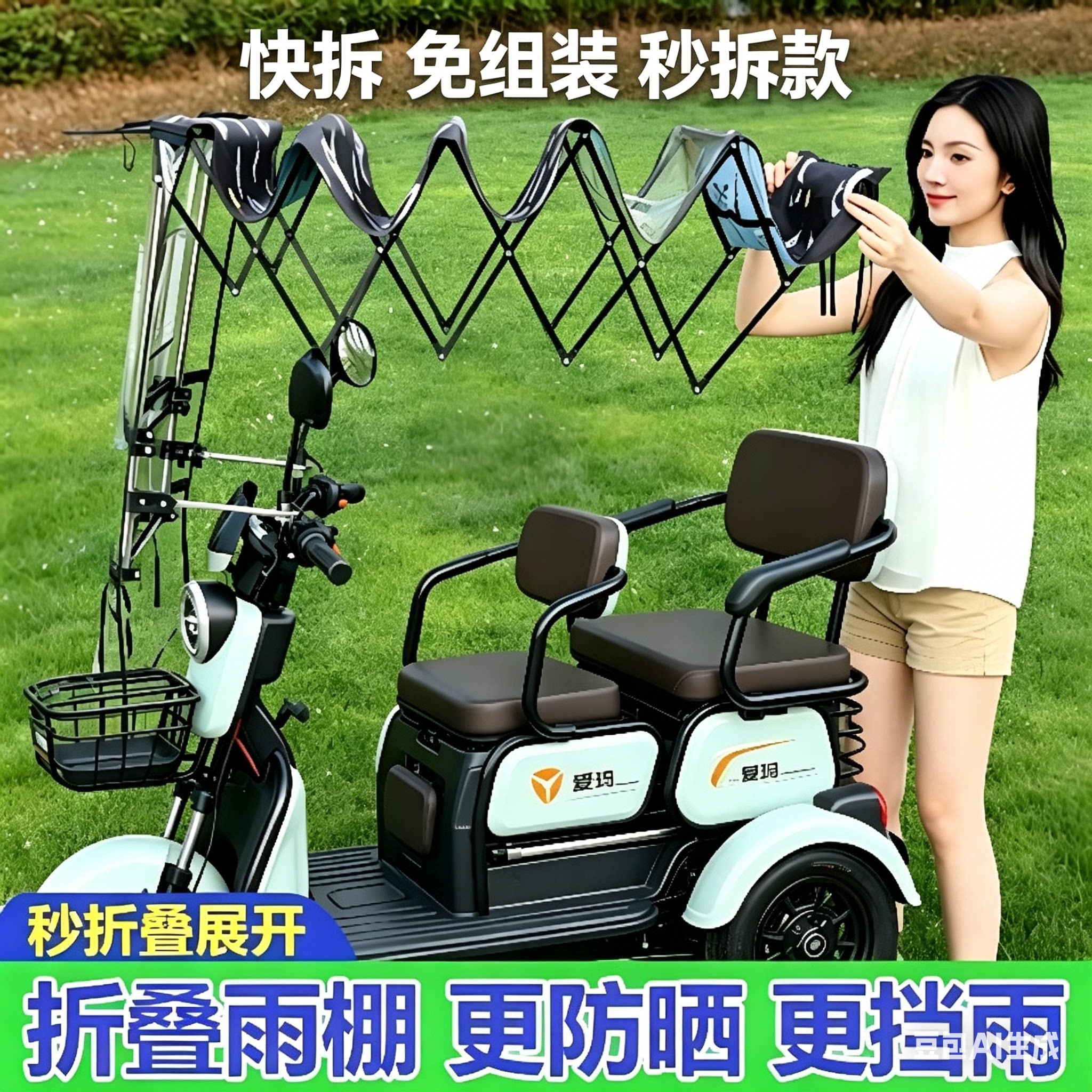 新款小型推拉款三轮车棚折叠适用爱玛金彭雅迪防寒保暖加厚雨蓬伞