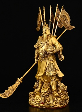 黄铜九龙关公站关公摆件武财神提刀关公放神台公司商铺玄关电视柜