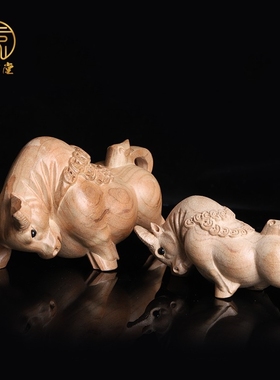 寅亥堂祝福天然桃木木雕牛吉祥物