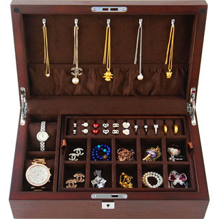 珠宝首饰盒子木质双层收纳饰品盒实木贴皮带锁简约绒布轻奢龙年