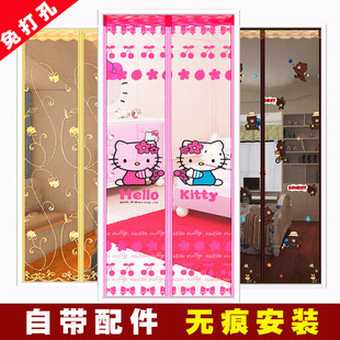 魔术贴防蚊门帘磁性纱门夏季 纱窗卡通KT猫家用卧室米奇免打孔