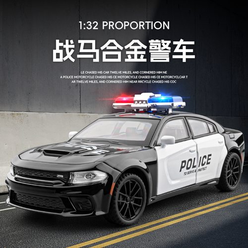 嘉业1/32道奇战马警车合金汽车模型回力声光玩具跑车SRT地狱猫