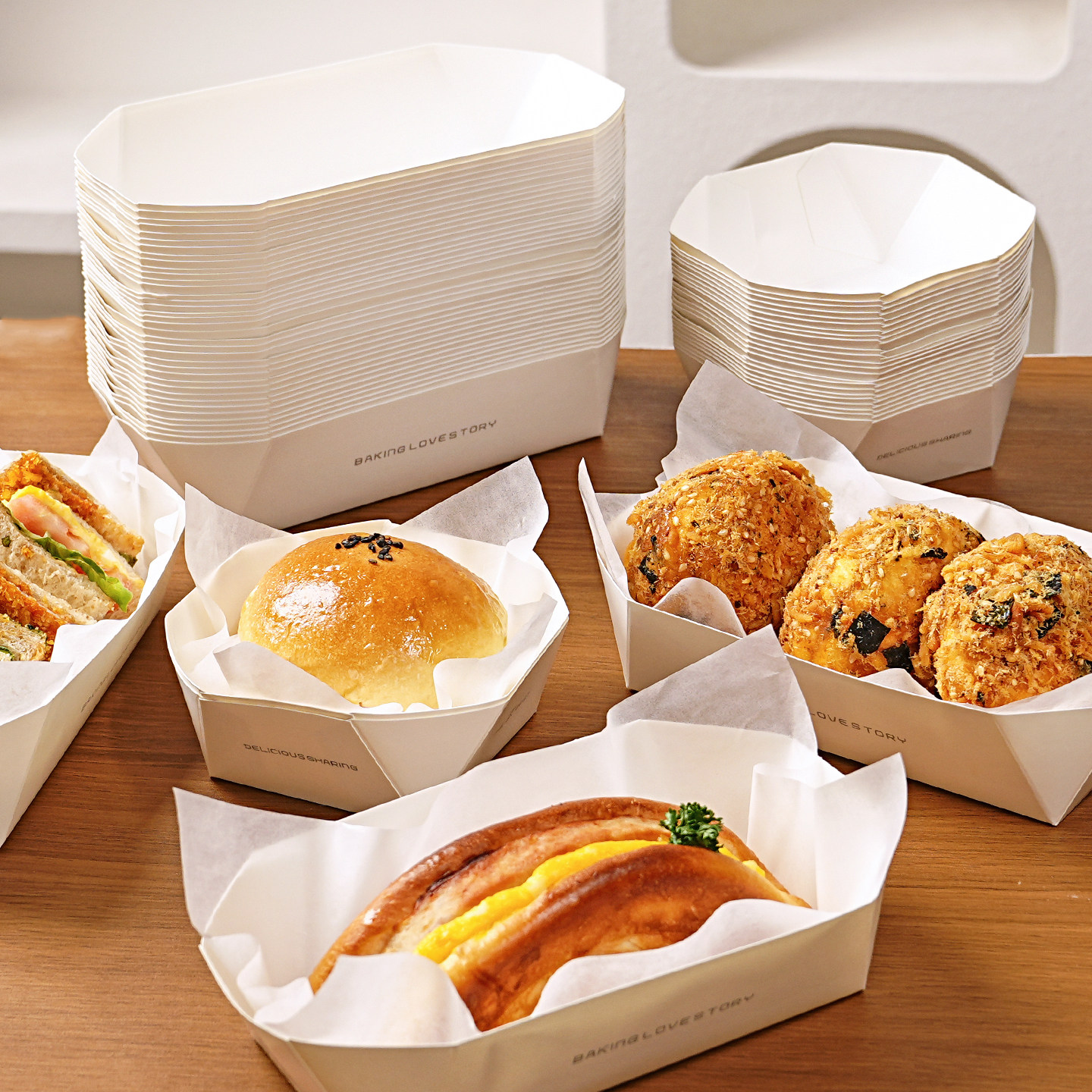 八角盒小酥芙面包包装盒泡芙甜品防油纸垫打包盒子榴莲酥热狗纸托